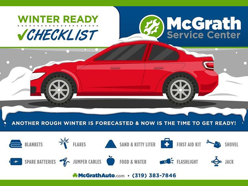 Winter Ready Checklist cartoon car graphic